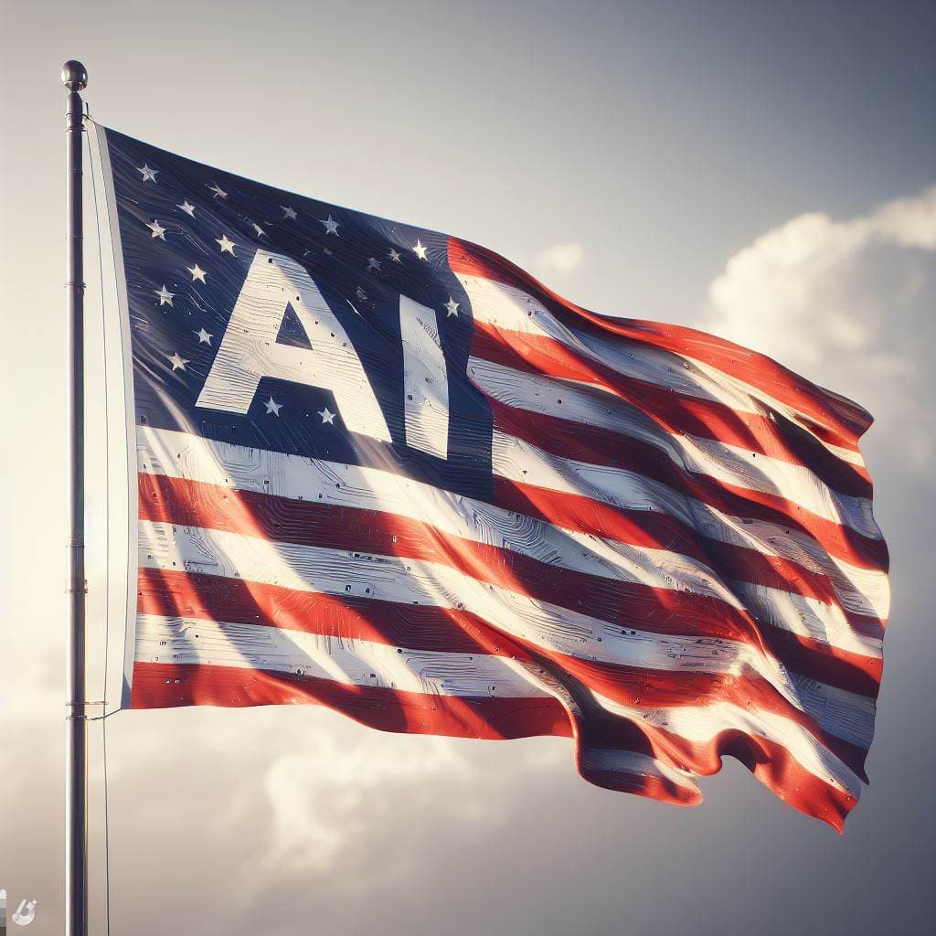 american flag that has the text 'AI' on it